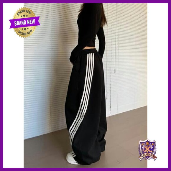 Women's Y2K Baggy Sweatpants High Waisted Wide Leg Joggers Drawstring - Picture 3 of 7